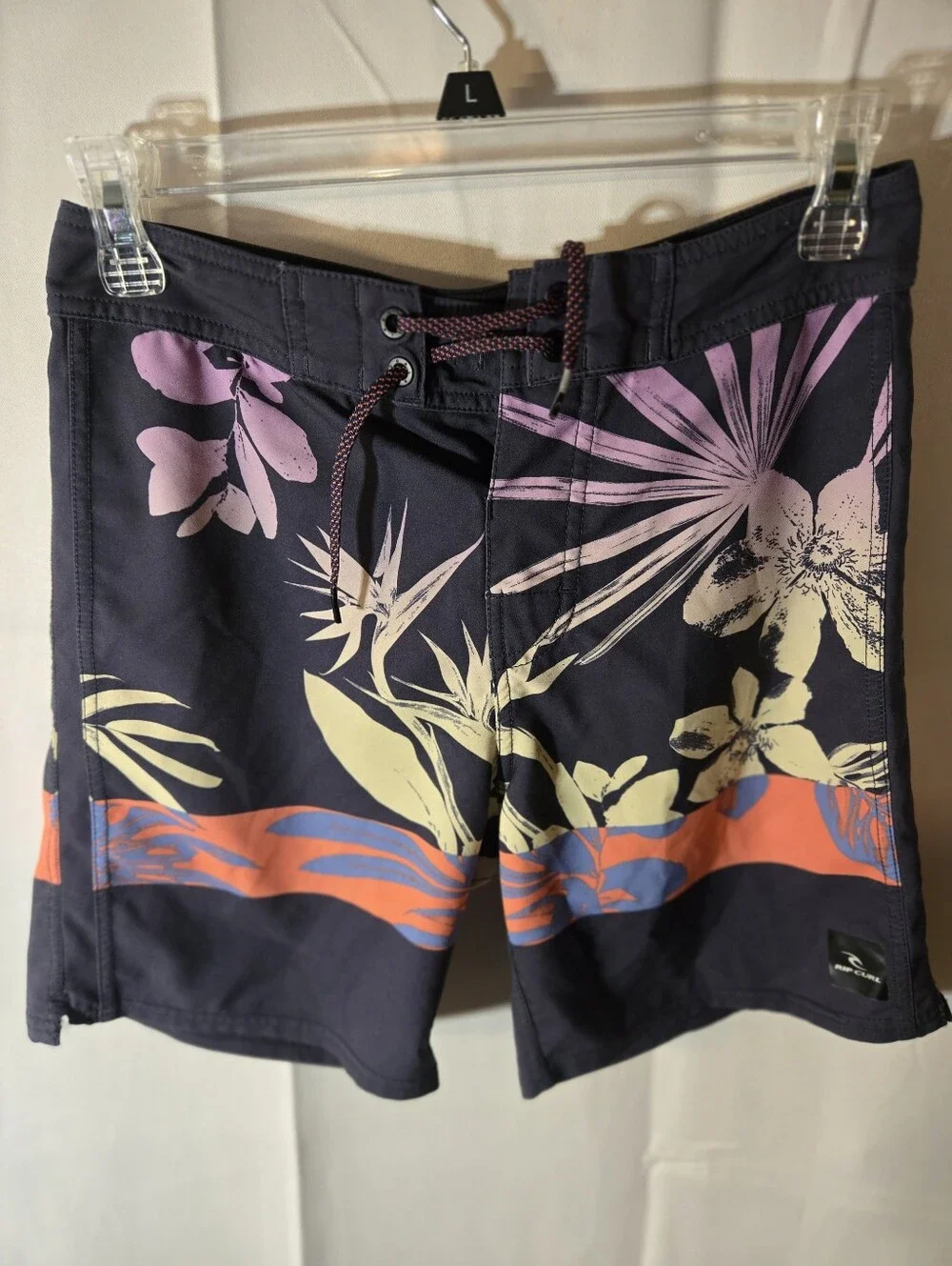 Rip Curl Navy Swim Shorts with Purple & Orange Floral Accents
